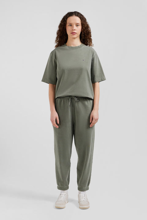 T-shirt manches courtes unisexe en coton surteint uni kaki coupe Oversized - Image 2