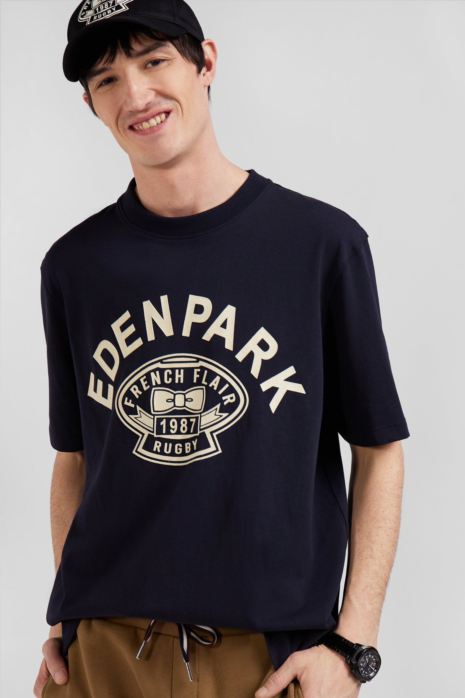 Oversize navy short-sleeved cotton T-shirt with Eden Park