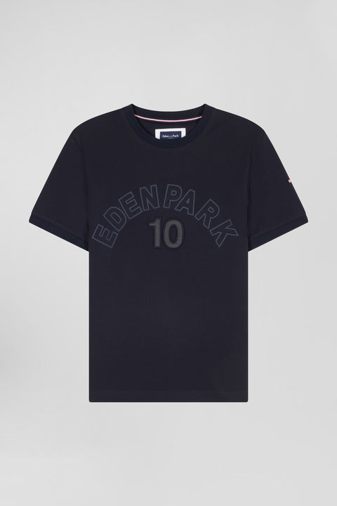 Relaxed navy and sky blue bicolor short-sleeved cotton T-shirt with Eden Park 10 print - Image 2