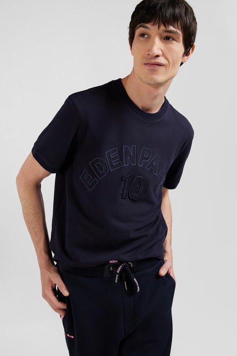 Relaxed navy and sky blue bicolor short-sleeved cotton T-shirt with Eden Park 10 print - Image 3