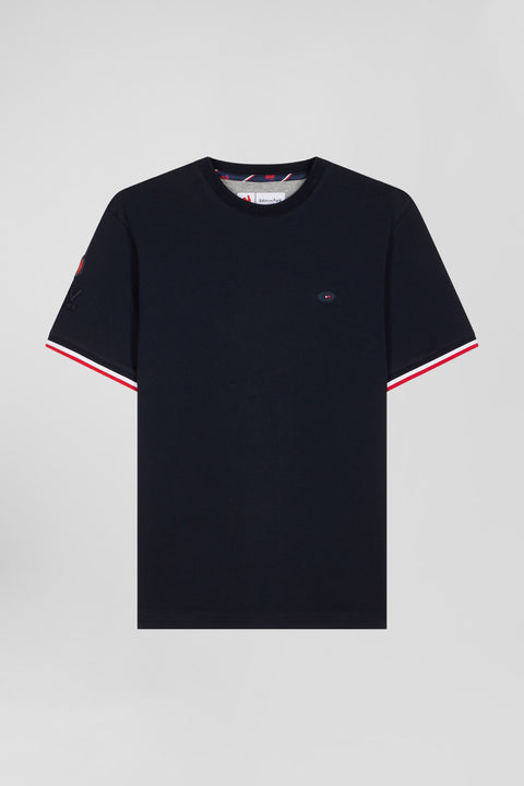 Regular navy short-sleeved cotton T-shirt with tricolor XV de France embroidery - Image 2