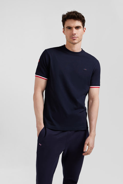 Regular navy short-sleeved cotton T-shirt with tricolor XV de France embroidery - Image 3