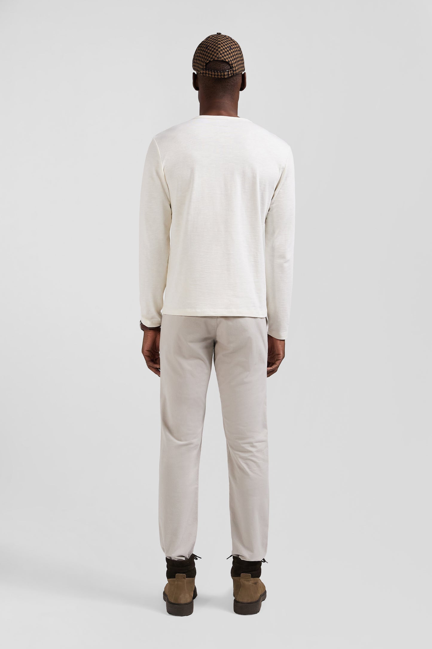 Slim ecru long-sleeved cotton T-shirt