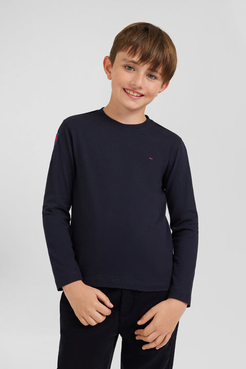 Regular navy blue long-sleeved cotton T-shirt with XV de France embroidery - Image 3