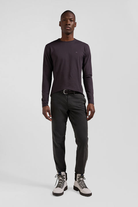 T-shirt manches longues en coton Pima marron foncé coupe Regular - Image 1