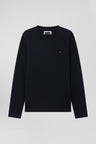Regular navy blue long-sleeved cotton T-shirt with floral back patch