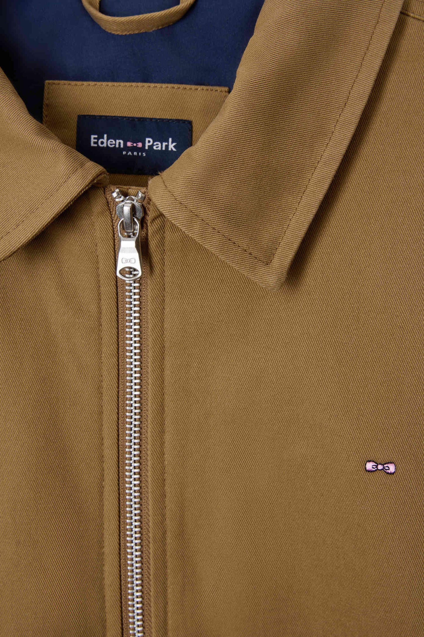 Zip jacket with shirt collar in hazelnut cotton gabardine