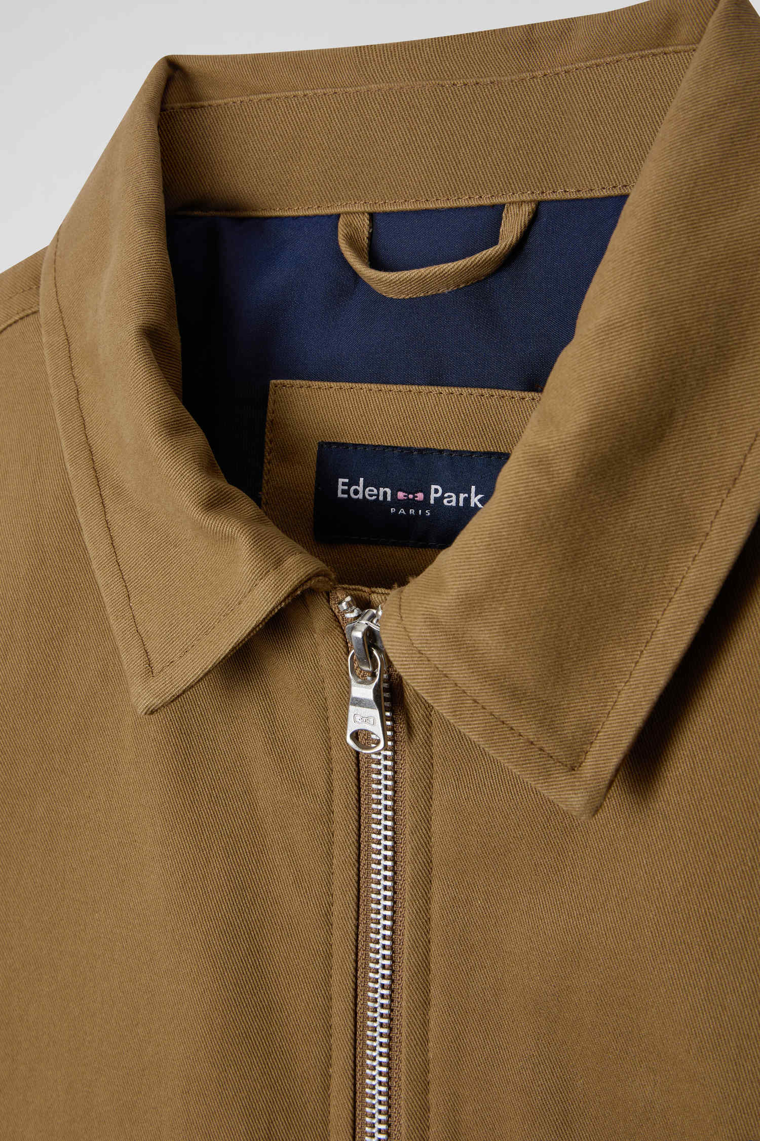 Zip jacket with shirt collar in hazelnut cotton gabardine – Eden Park