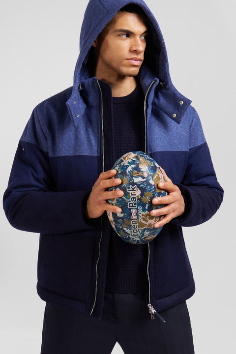 Navy blue hooded wool jersey jacket - Image 3