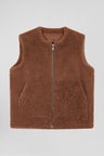 Sleeveless zip-up vest in hazelnut sheepskin Relaxed fit