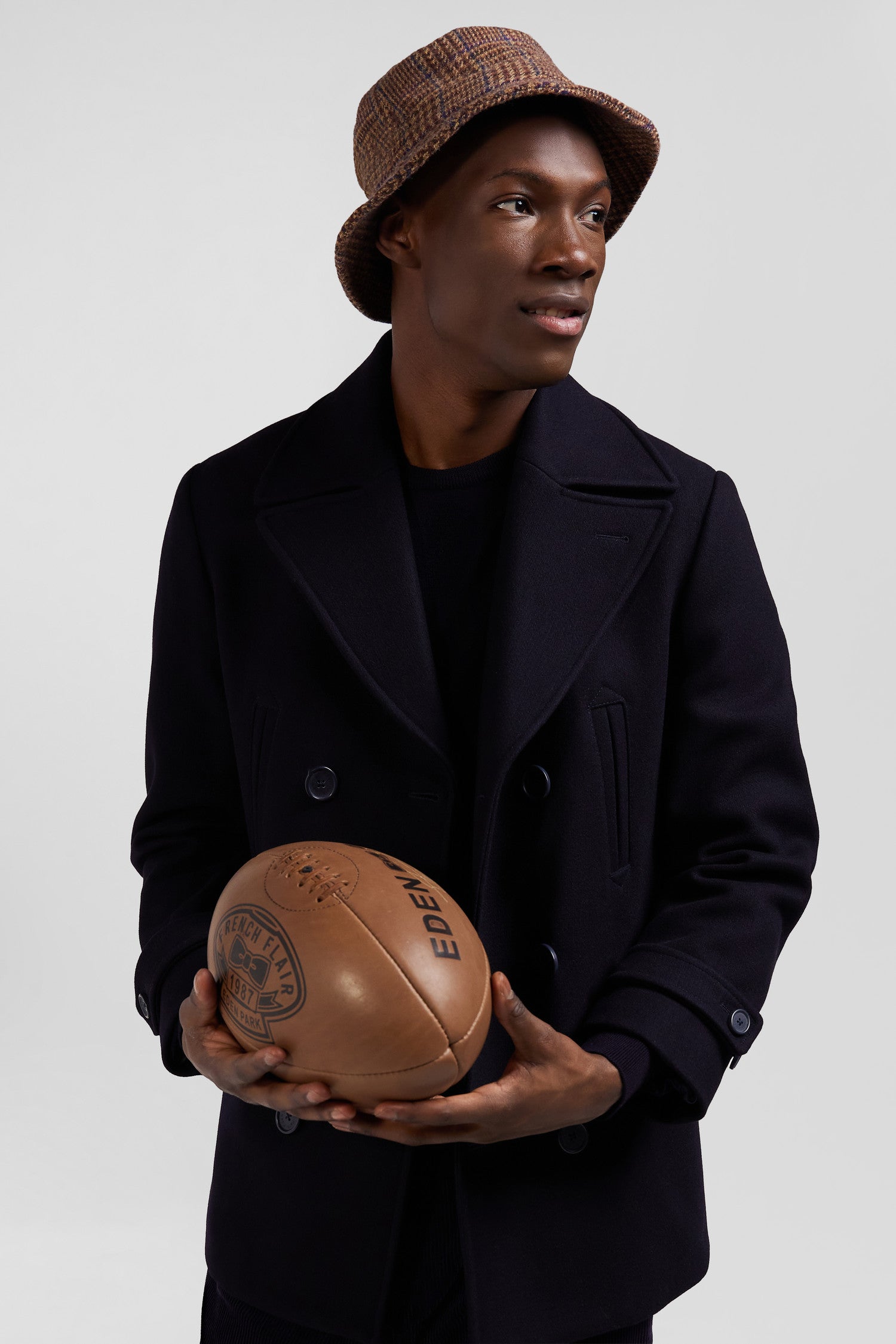 Navy blue wool blend pea coat Eden Park