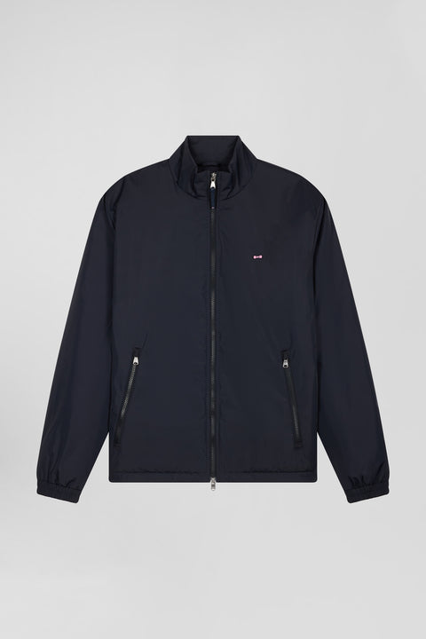 Navy blue matte nylon windbreaker with striped back embroidery - Image 2