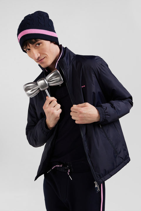 Navy blue matte nylon windbreaker with striped back embroidery - Image 3