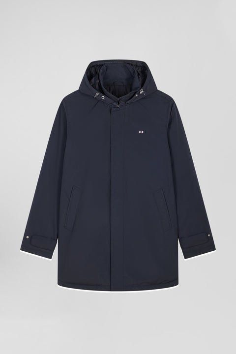 Navy blue hooded nylon raincoat - Image 2