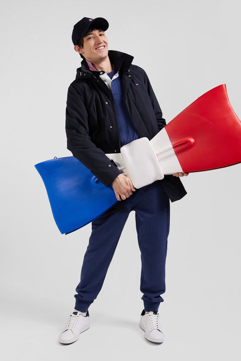 Navy blue hooded nylon raincoat - Image 3