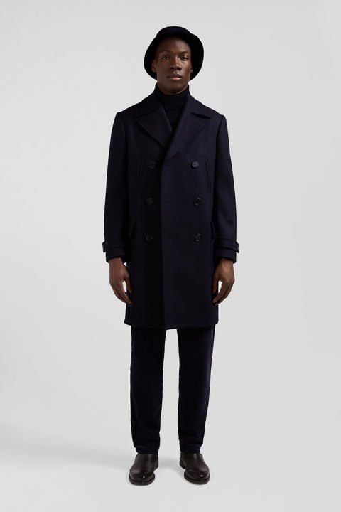 Navy blue double-breasted wool blend coat - Image 1