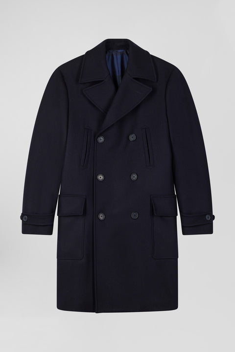Navy blue double-breasted wool blend coat - Image 2