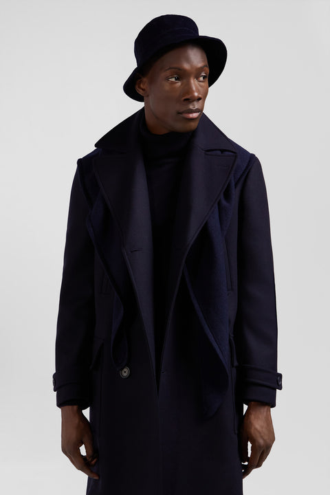 Navy blue double-breasted wool blend coat - Image 3