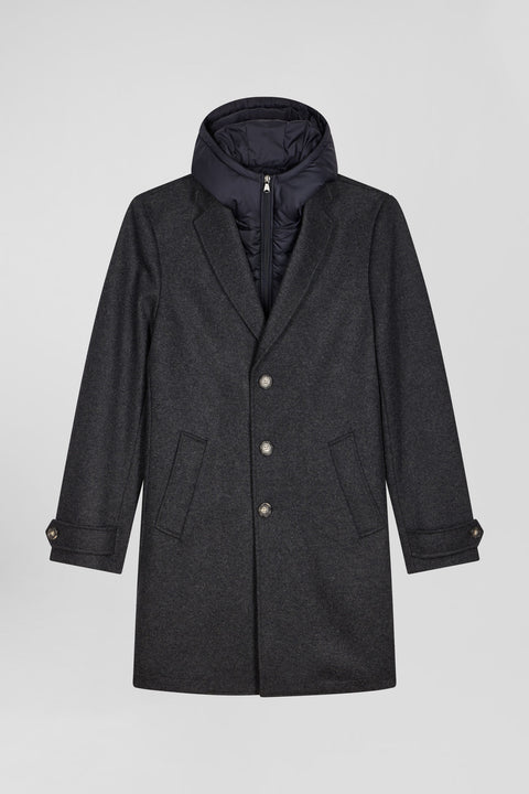 Manteau en jersey de laine double face gris anthracite parmenture matelassée - Image 2