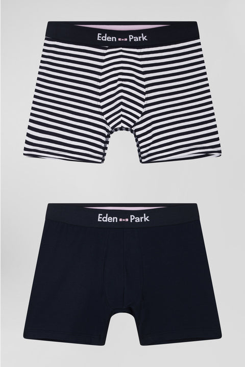 Lot de 2 boxers en coton stretch blanc et rayé - Image 1