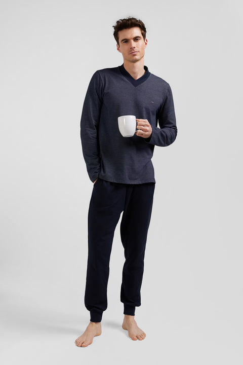 Navy blue long cotton blend pajamas - Image 2