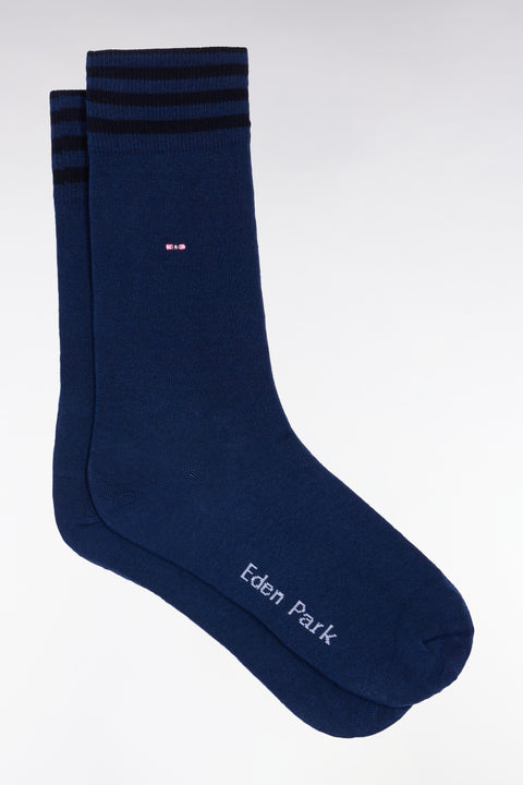 Chaussettes en coton stretch mélangée bleues à bordures rayées - Image 1