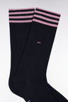 Chaussettes en coton stretch mélangée marine à bordures rayées