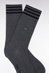 Chaussettes en coton stretch mélangée grises à bordures rayées
