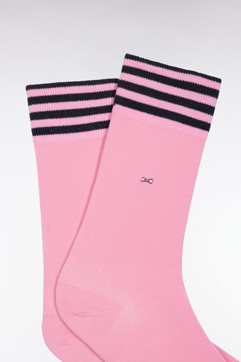 Chaussettes en coton stretch mélangée roses à bordures rayées - Image 2