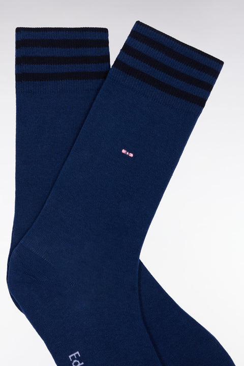 Chaussettes en coton stretch mélangée bleues à bordures rayées - Image 2