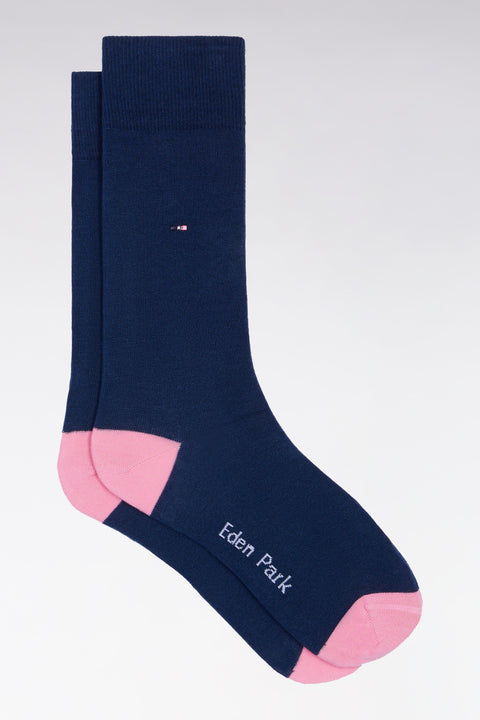 Chaussettes en coton stretch mélangé marine à renforts roses - Image 1