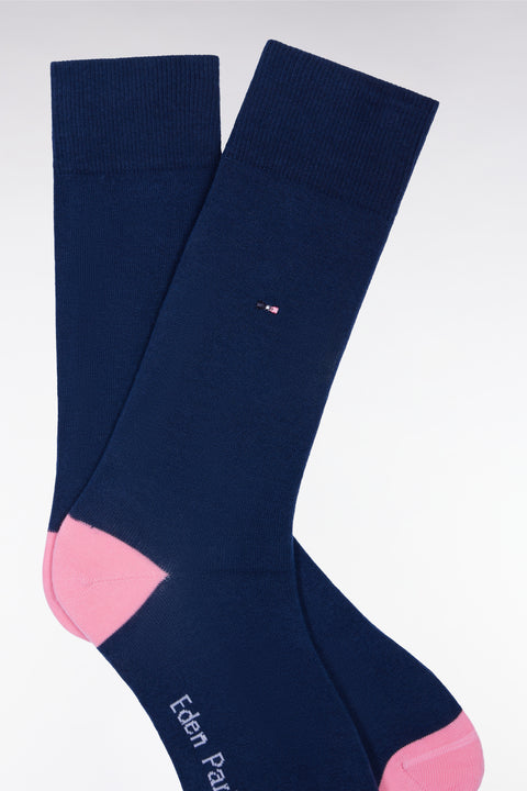 Chaussettes en coton stretch mélangé marine à renforts roses - Image 2