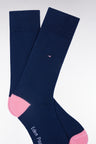 Chaussettes en coton stretch mélangé marine à renforts roses