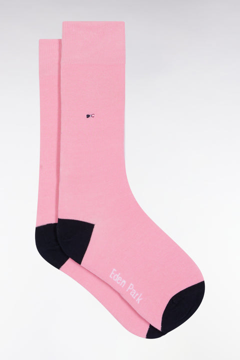 Chaussettes en coton mélangé roses à renforts marine - Image 1