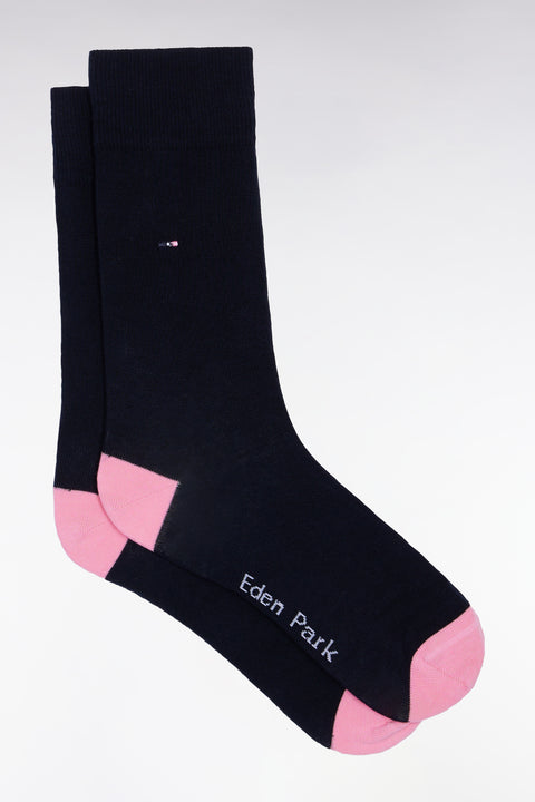 Chaussettes en coton mélangé bleues à renforts roses - Image 1