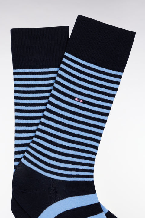 Chaussettes rayées en coton mélangé marine et bleues - Image 2