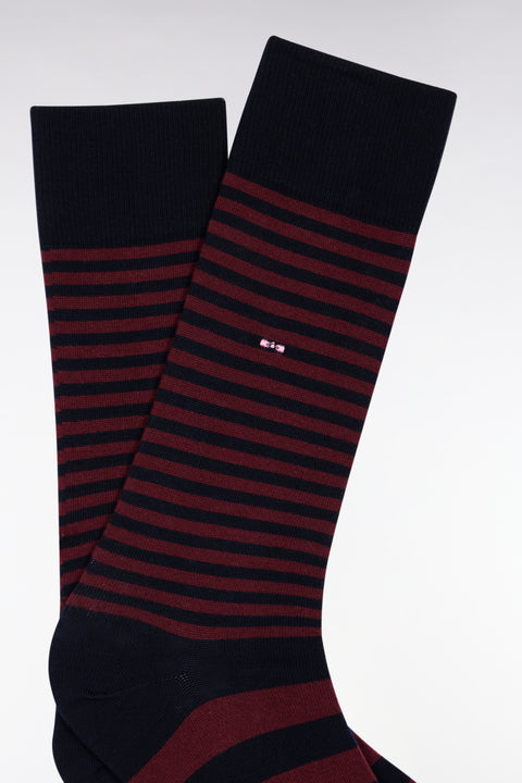 Chaussettes rayées en coton mélangé bordeaux - Image 2