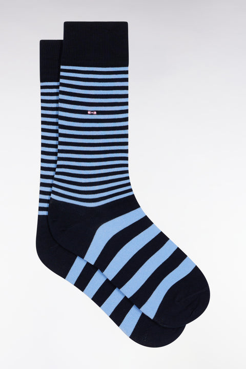 Chaussettes rayées en coton mélangé marine et bleues - Image 1