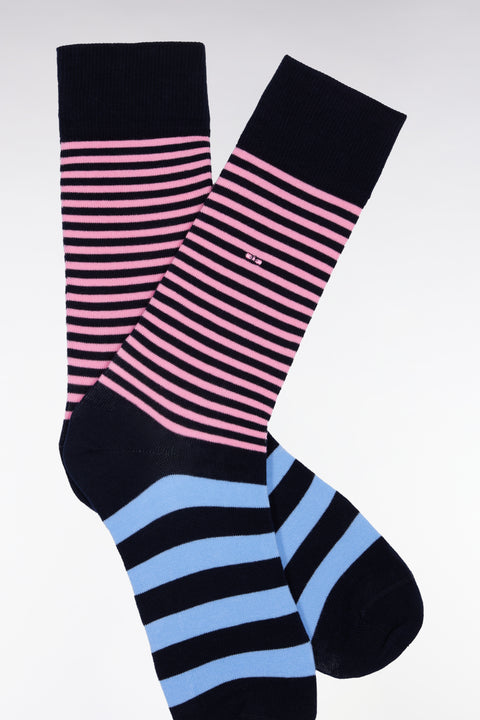 Chaussettes à rayures bicolores en coton mélangé bleues et roses - Image 2