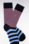 Chaussettes à rayures bicolores en coton mélangé bleues et roses
