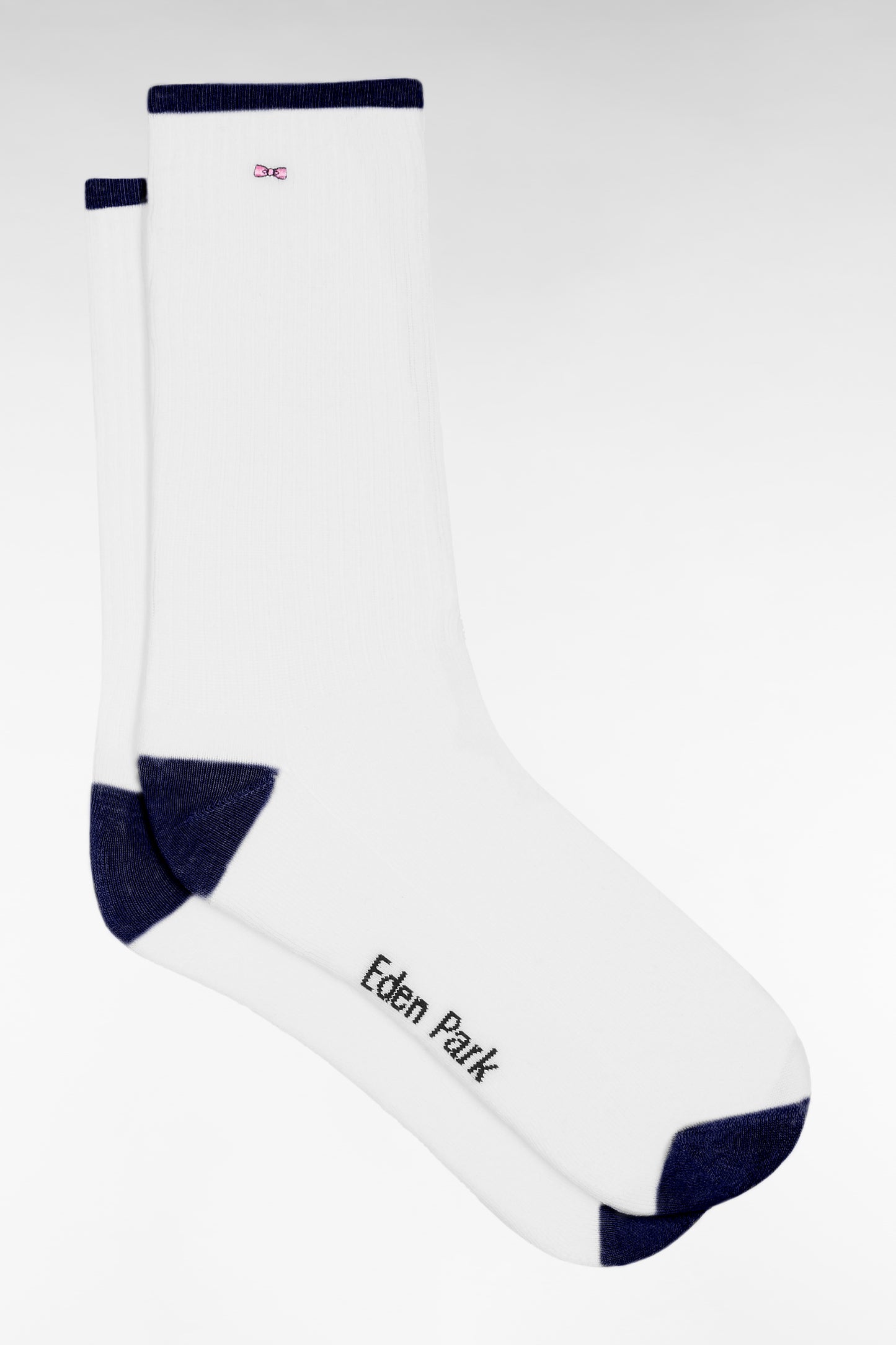 Chaussettes en coton mélangées blanches à renforts marine