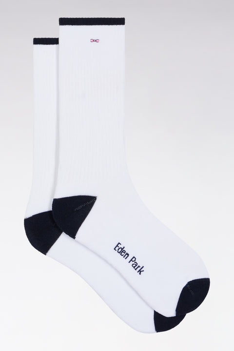 Chaussettes en coton mélangées blanches à renforts marine - Image 1