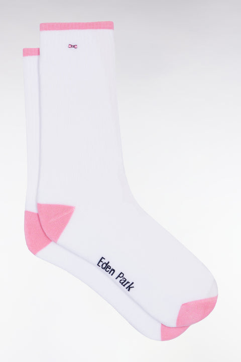 Chaussettes en coton mélangées blanches à renforts roses - Image 1