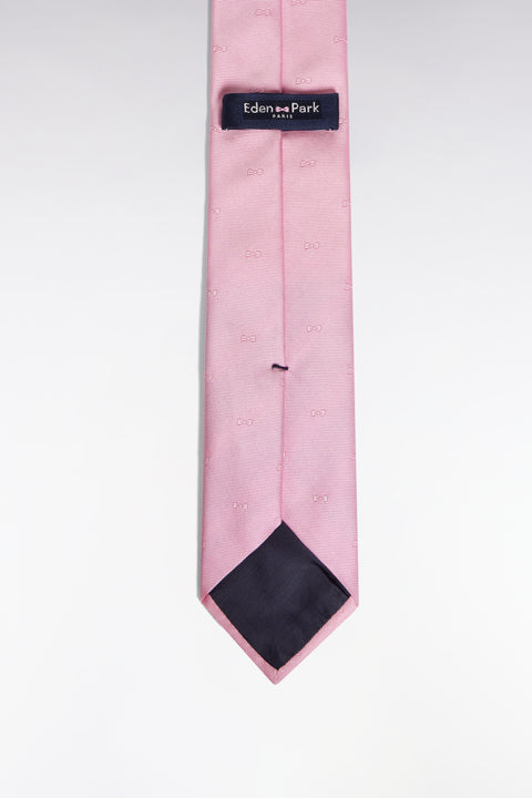 Cravate en soie rose à micro-motifs nœud papillon - Image 2
