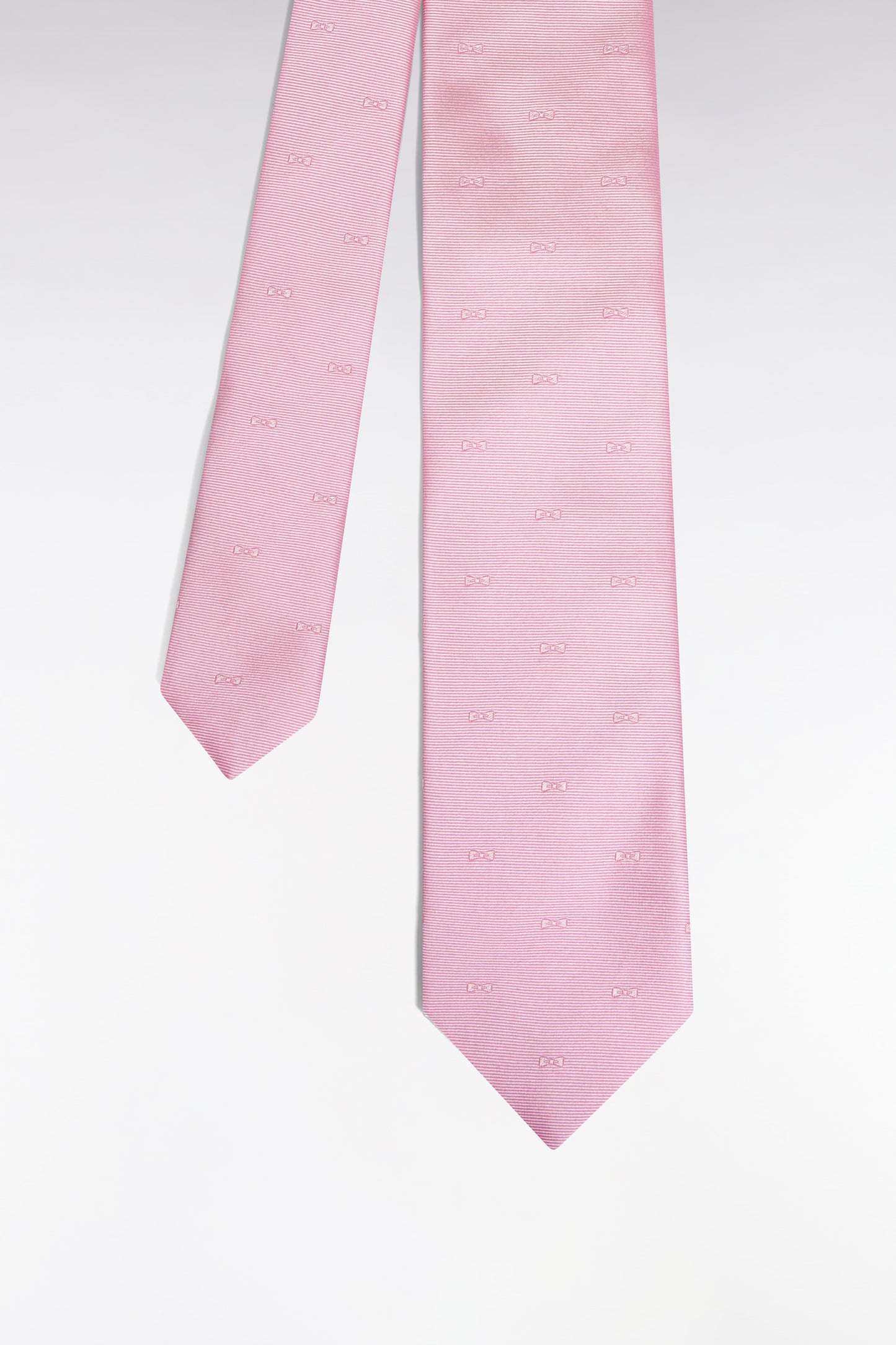 Cravate en soie rose à micro-motifs nœud papillon