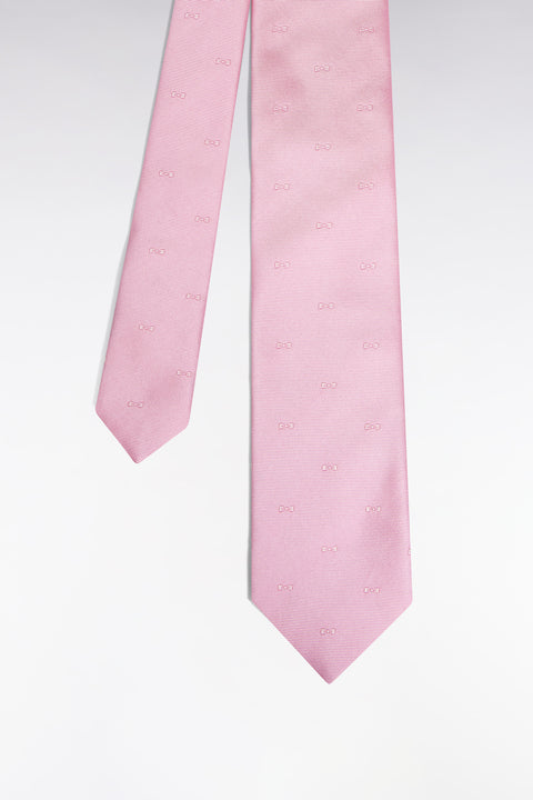 Cravate en soie rose à micro-motifs nœud papillon - Image 1