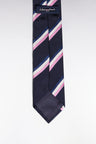 Navy silk tie with tricolored stripes