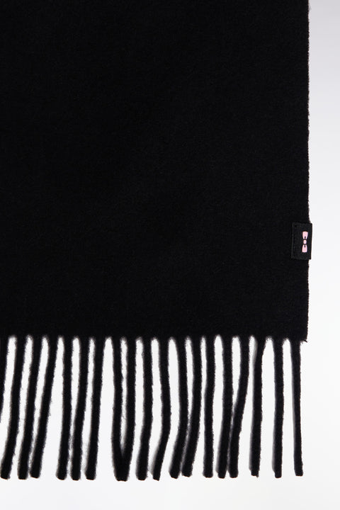Écharpe frangée en laine vierge noire - Image 2
