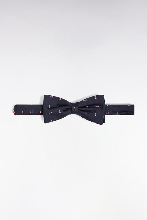 Nœud papillon en soie marine à micro-motifs nœuds papillon roses - Image 1