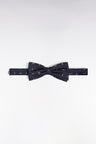 Bow tie in navy silk with micro-patterned pink bow ties